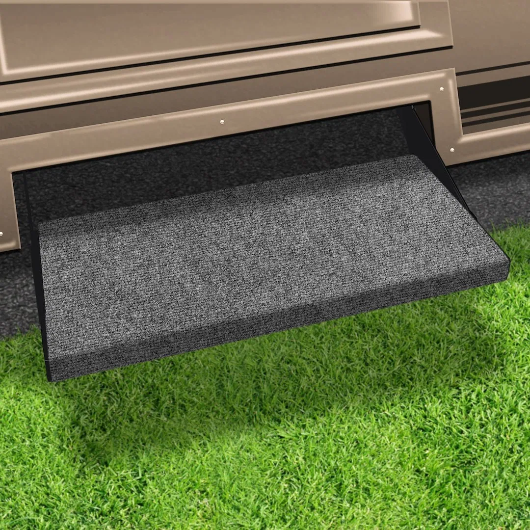 2-0353 – PRESTO FIT Entry Step Rug, Wrap Around Hook And Spring 23 Inch Width Castle Gray Micro-Ribbed Textured Olefi...